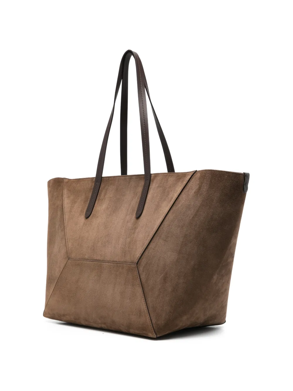 Brunello Cucinelli Shopper met suède afwerking en vlakken Bruin