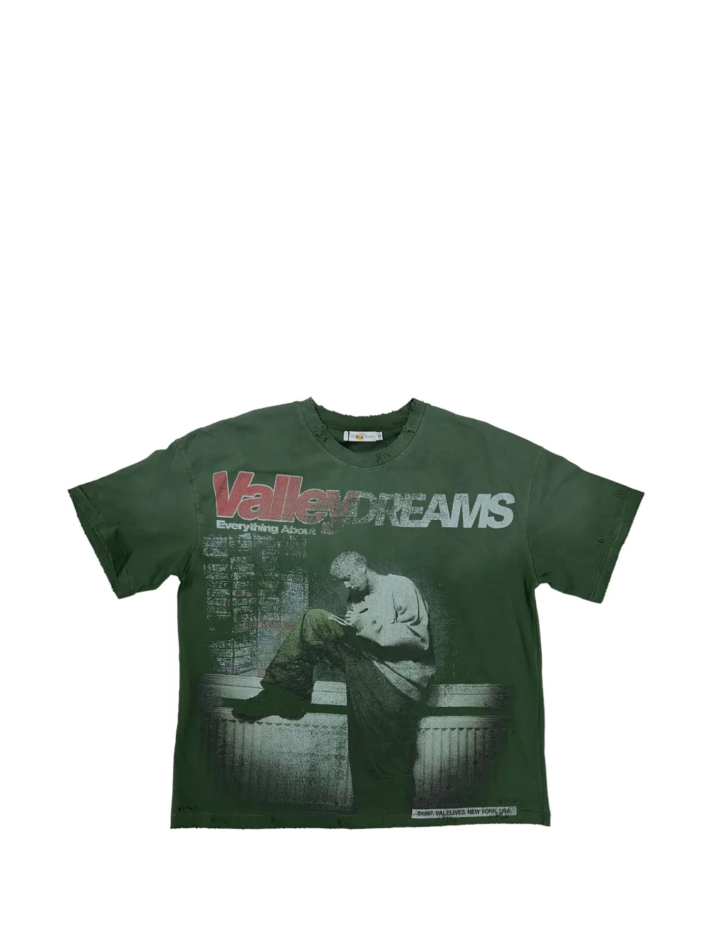 Vale Stanley Distressed Graphic-print T-shirt In Green