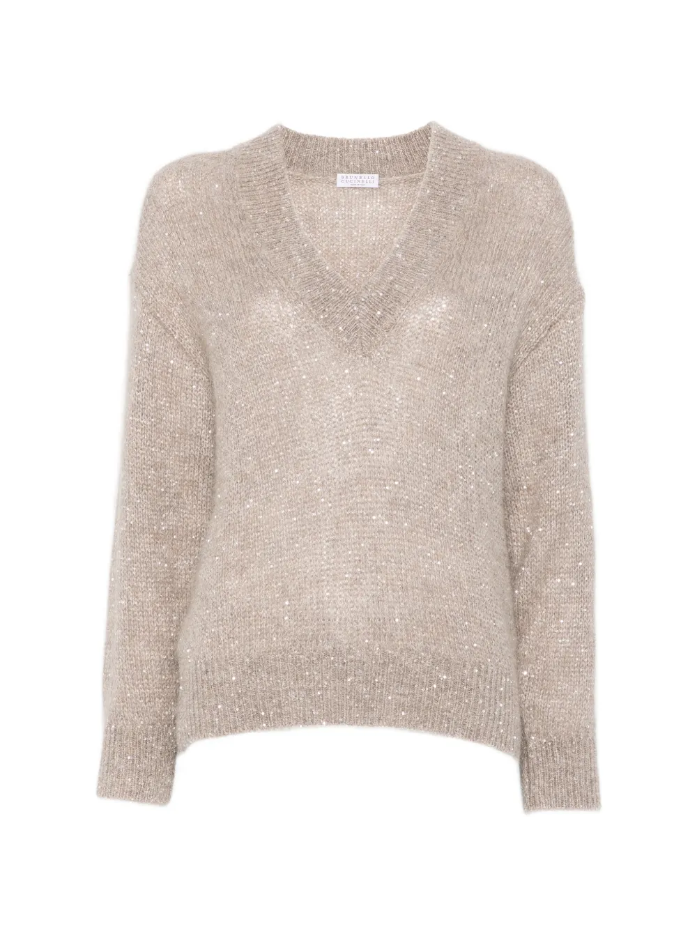 Brunello Cucinelli sequin-embellished V-neck sweater - Neutrals