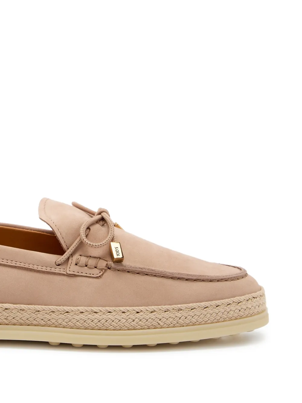 Tod's raffia-detail suede loafers Roze