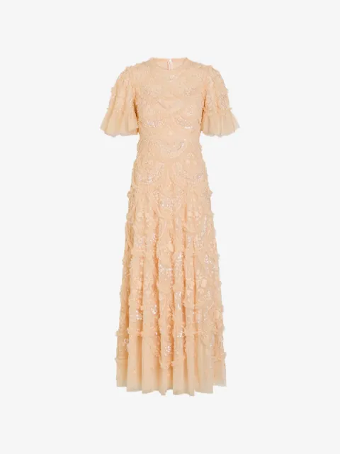 Needle & Thread robe Carmen volantée à sequins