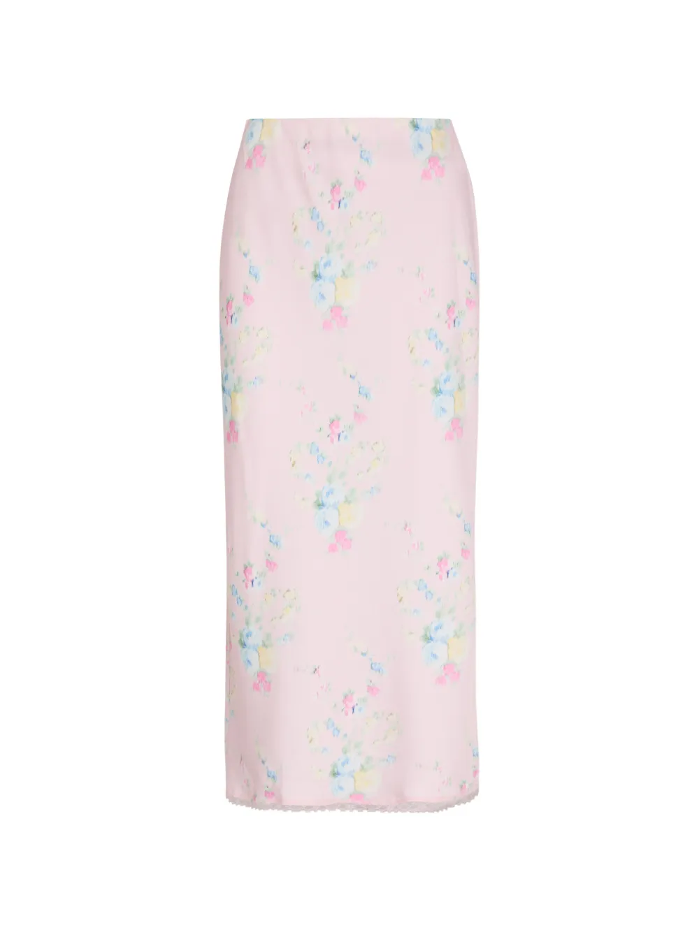 LoveShackFancy Kalo floral-print lace-trim midi skirt - Pink