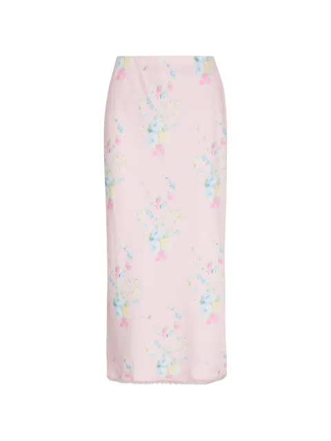 LoveShackFancy Kalo floral-print lace-trim midi skirt