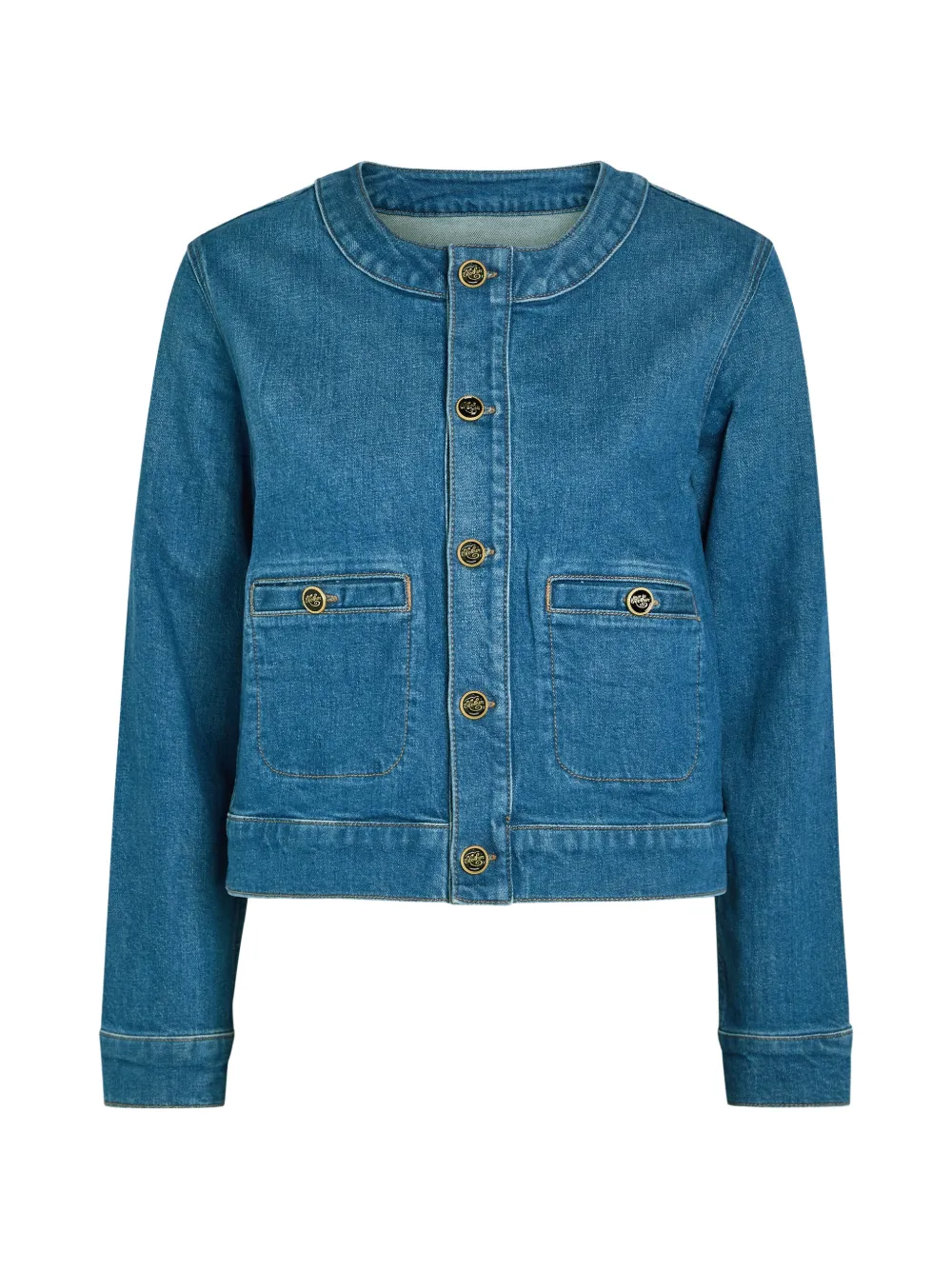 MOTHER The Stashed collarless button-up denim jacket - Blau