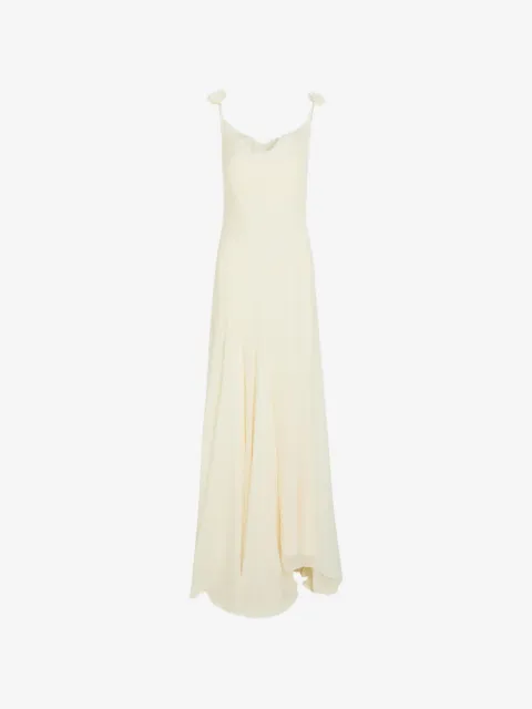 De La Vali Dia lace-trimmed floral-appliqué maxi dress