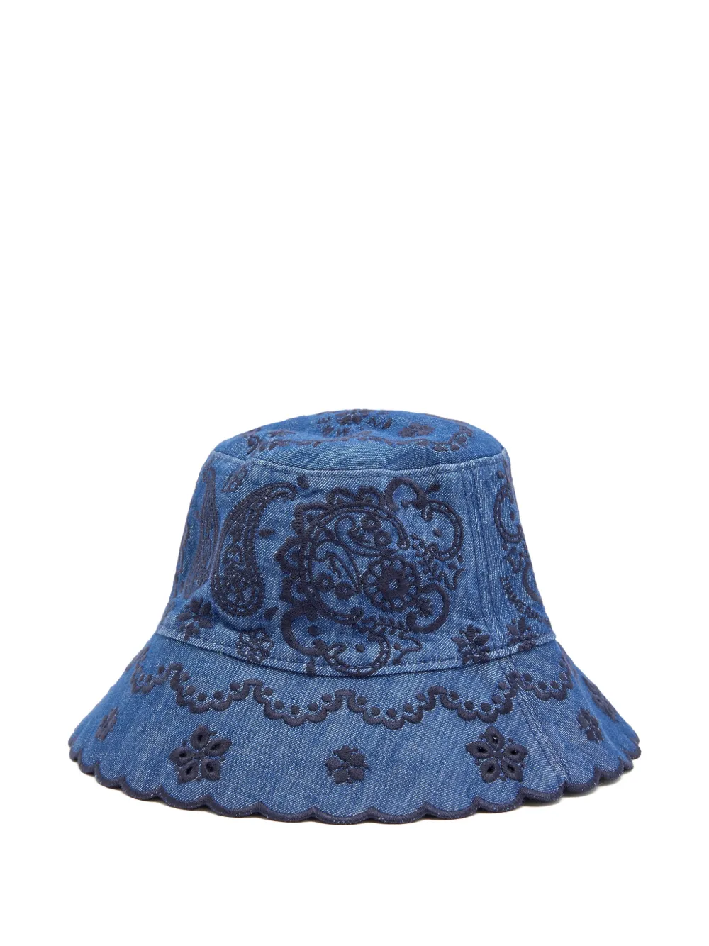 ZIMMERMANN paisley-embroidered scallop-edge bucket hat - Blu