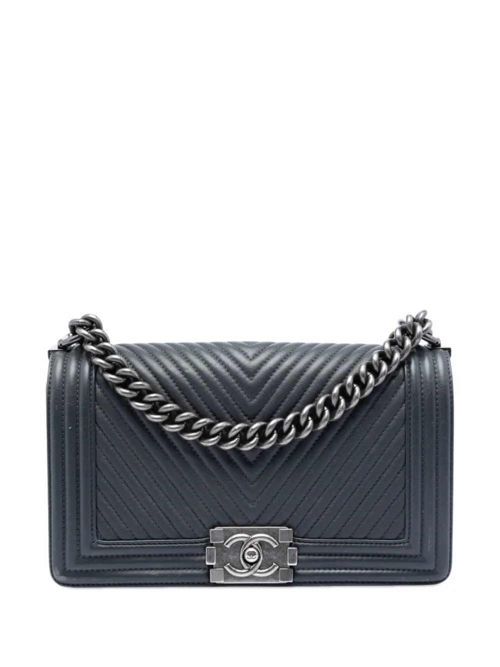 CHANEL Pre-Owned 2014 Old Medium Chevron Lambskin Boy Flap crossbody bag - Grigio