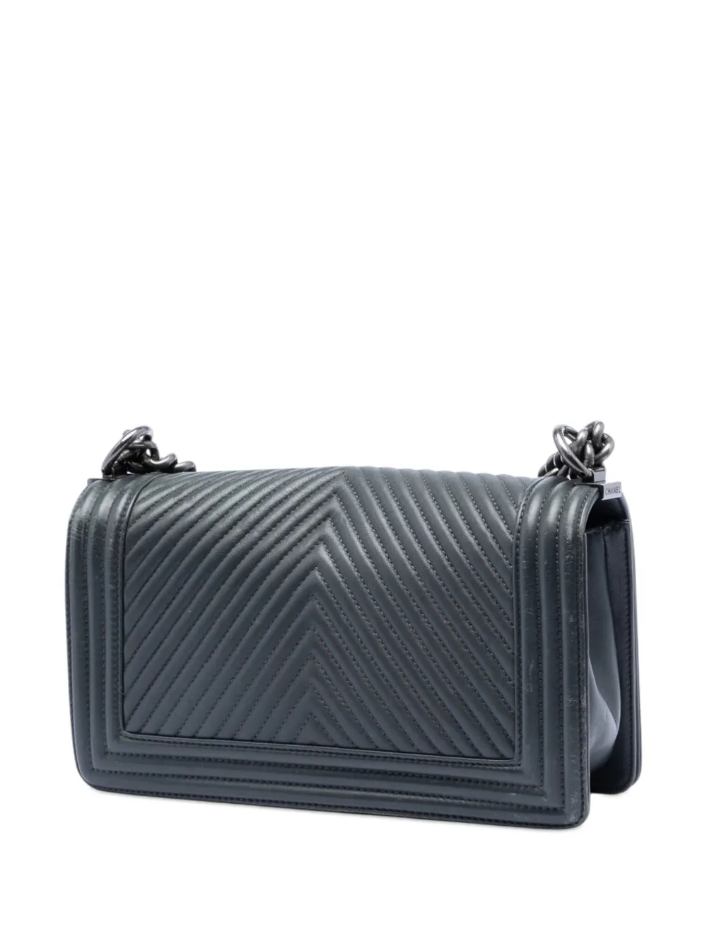  Chanel Pre-owned Borsa A Tracolla New Boy Media In Pelle Di Agnello Con Motivo Chevron 2014 - Grigio 
