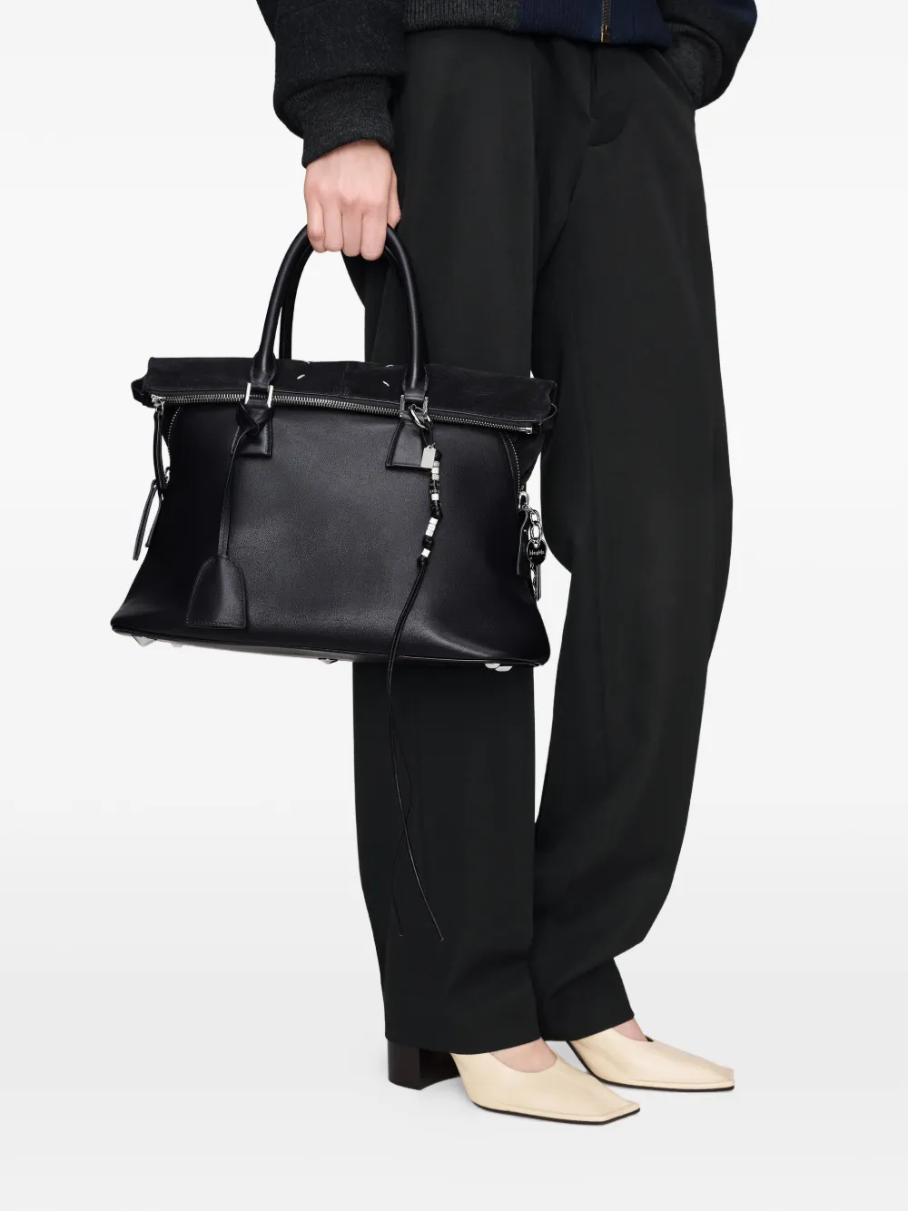 Maison Margiela Leren sleutelhanger met kralen Zwart
