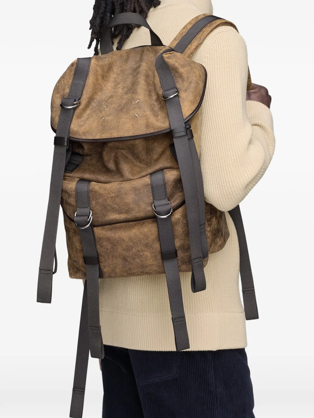 Maison Margiela Rugzak van gebarsten leer Bruin