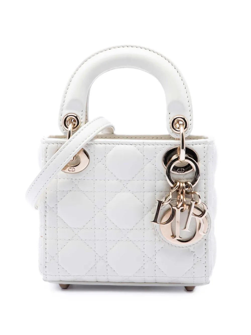 Christian Dior Pre-Owned 2022 Micro Lambskin Cannage Lady Dior satchel - Bianco
