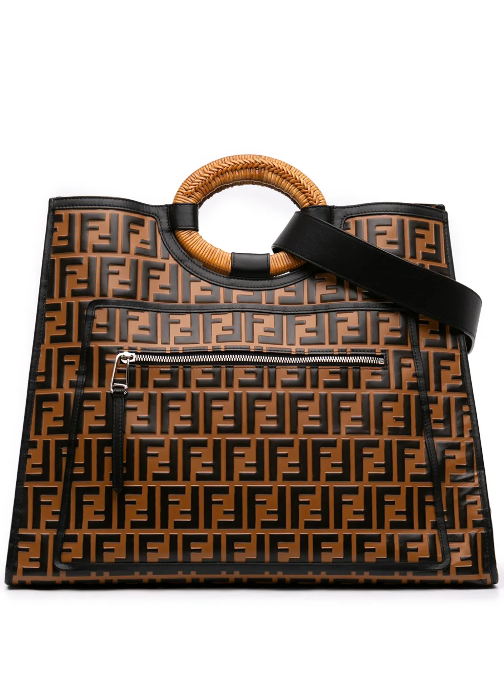 Fendi Pre-Owned 2010-2026 Large Zucca Embossed Leather Runaway Shopper satchel - Braun