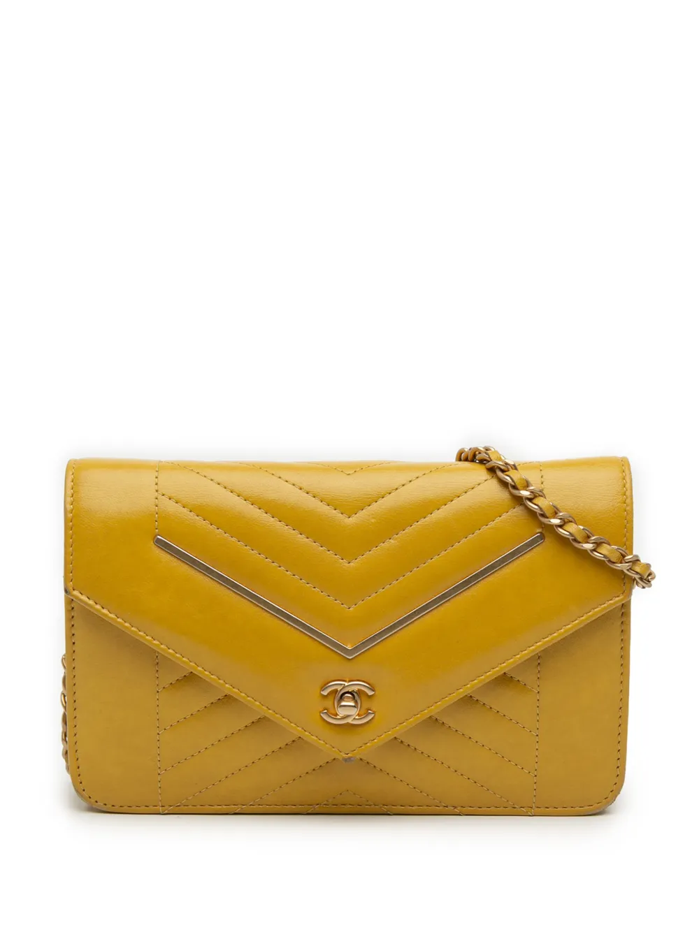 CHANEL Pre-Owned 2017-2018 Small Reversed Chevron Lambskin Flap crossbody bag - Giallo