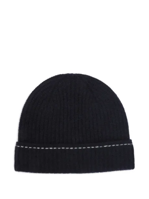 Kiton ribbed-knit contrast-stitch beanie hat