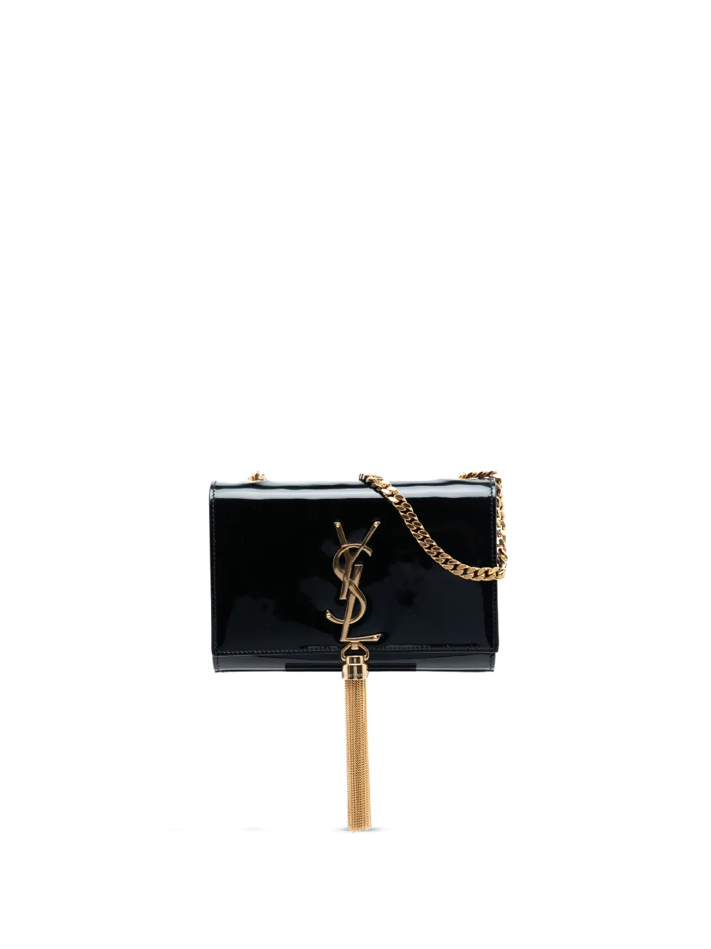 Pre-owned Saint Laurent 2013-2025 Small Patent Monogram Kate Tassel Crossbody Bag In Black