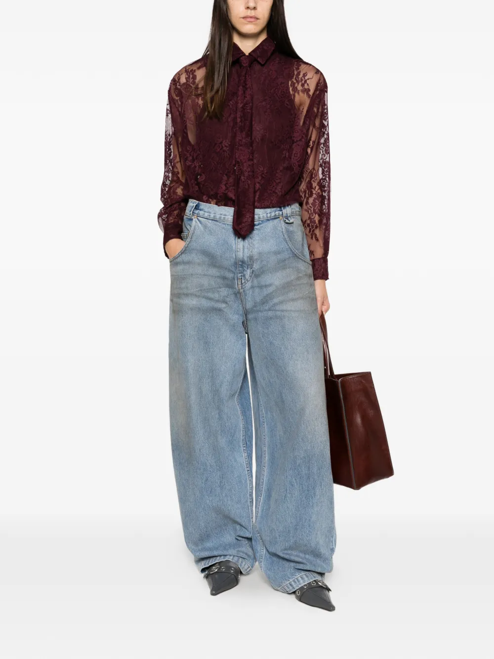 Manuel Ritz lace-overlay shirt Rood