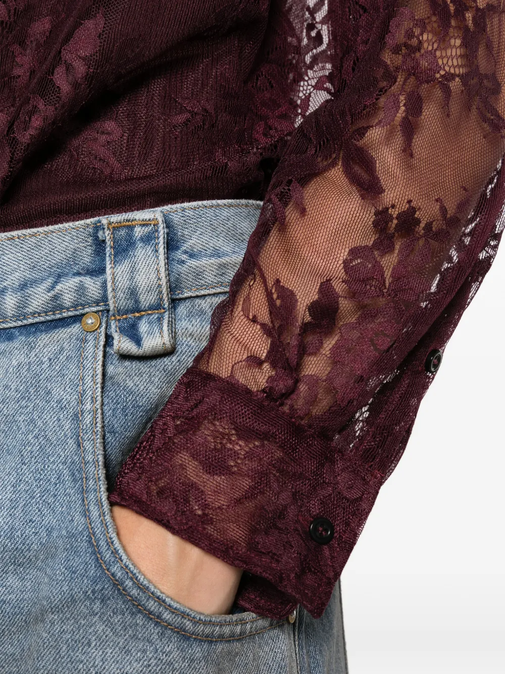 Manuel Ritz lace-overlay shirt Rood