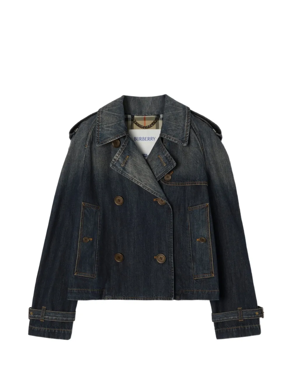 Burberry Cropped denim jack met dubbele rij knopen Blauw