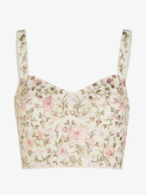 Needle & Thread floral-embroidered mesh crop top