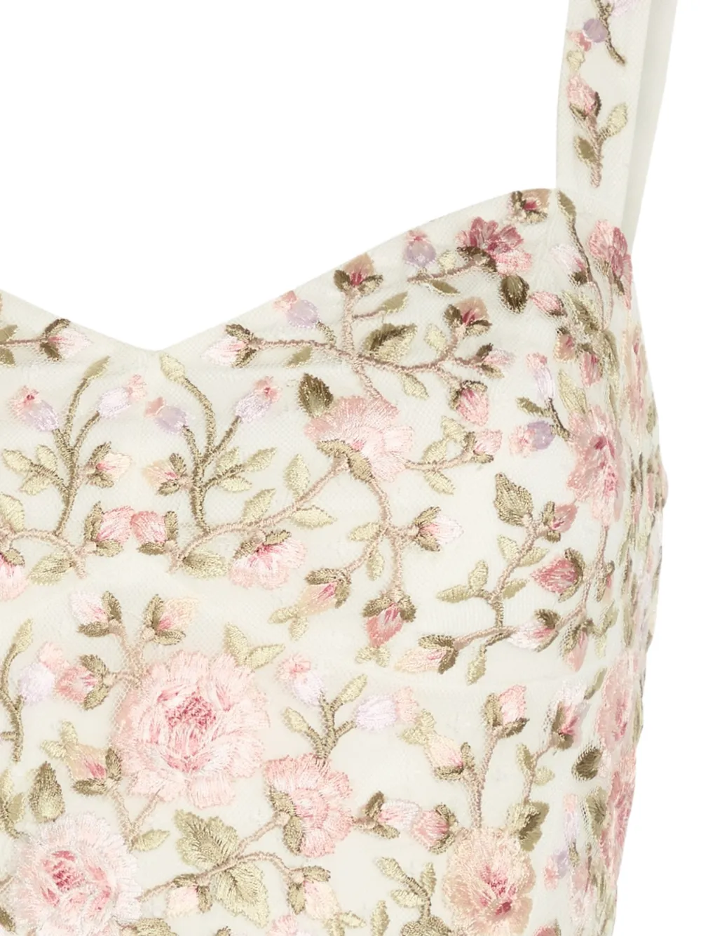 Needle & Thread Cropped top met geborduurde bloemen Beige