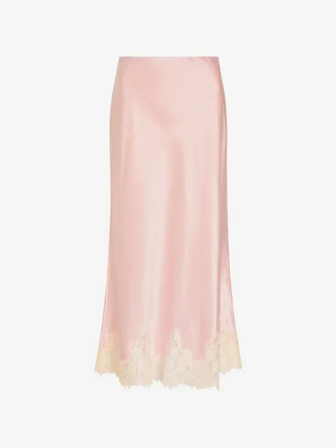 Reformation Carolina lace-trim satin midi skirt