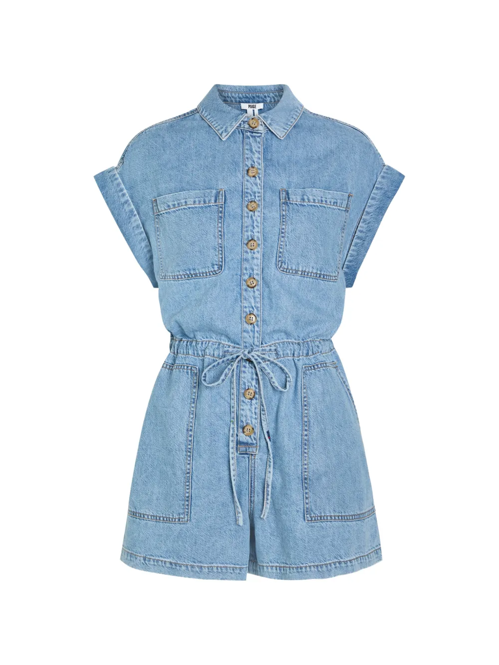 PAIGE Maliah button-down drawstring-waist playsuit - Blu
