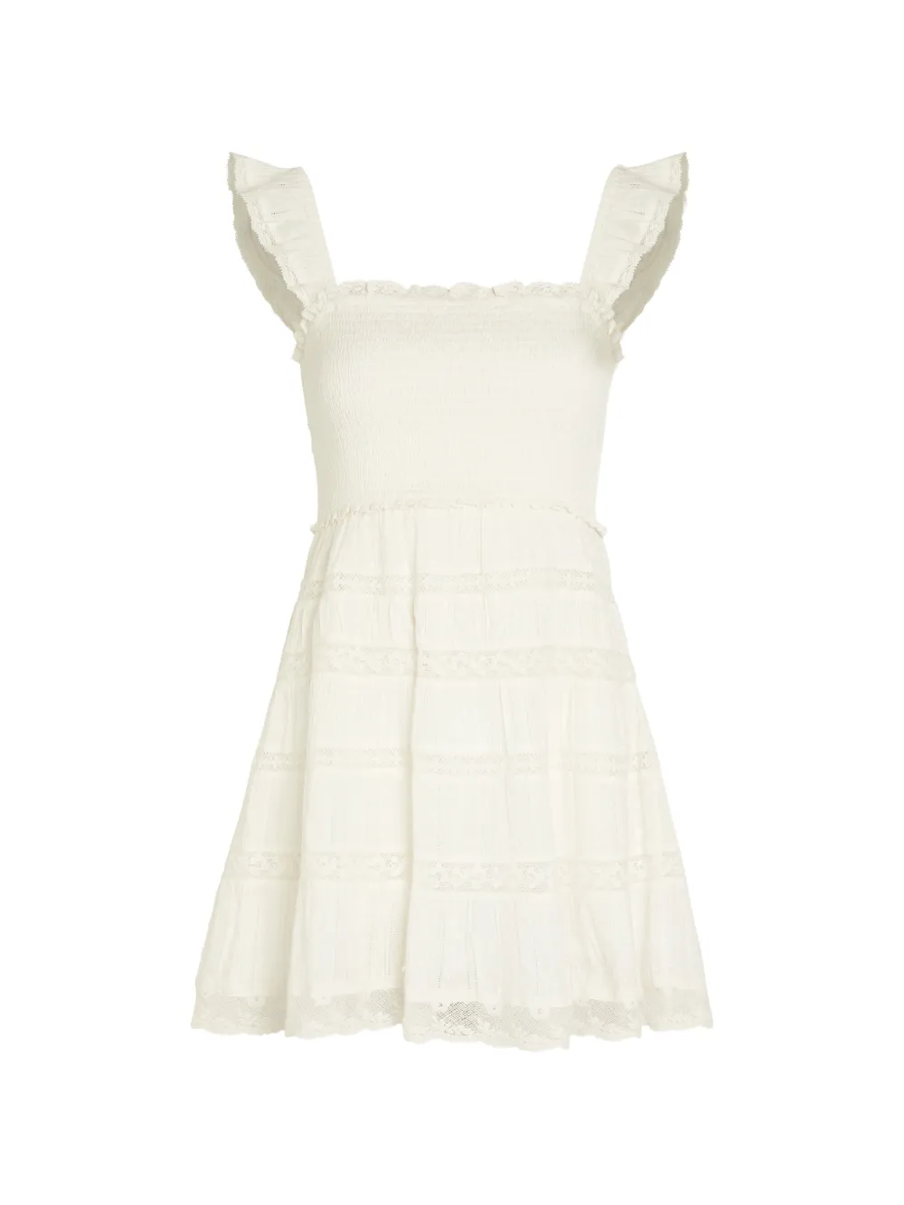 LoveShackFancy shirred ruffled-sleeve mini dress - White