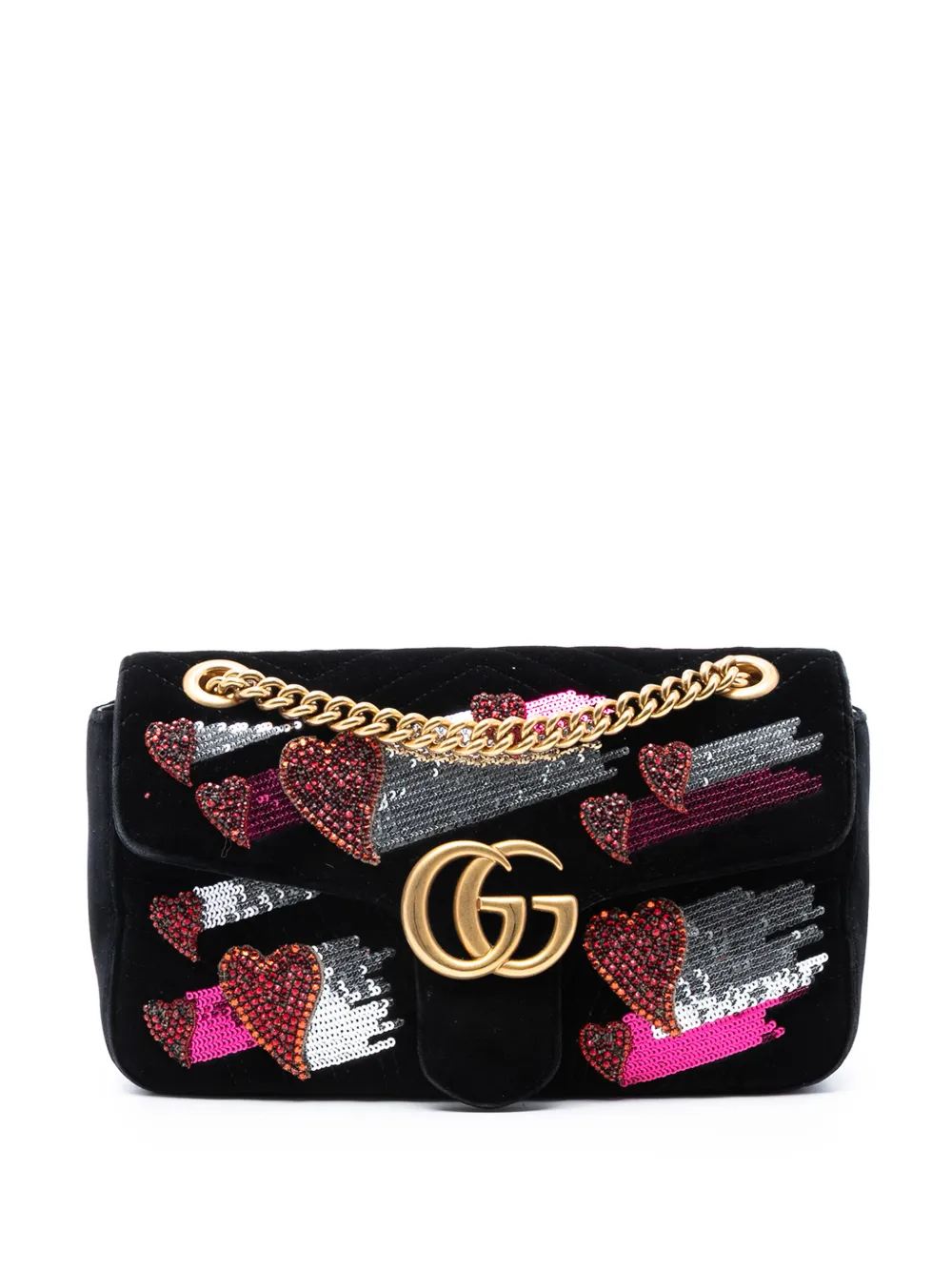 Gucci Pre-Owned 2016-2025 Medium GG Marmont Matelasse Velvet Sequin Embellished shoulder bag - Nero