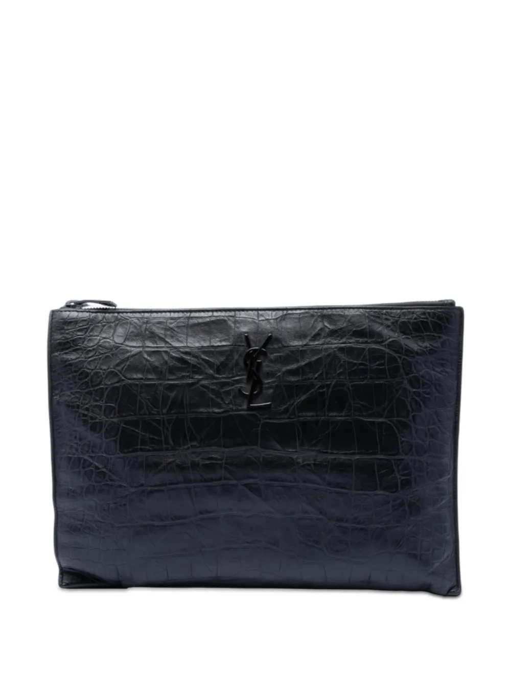 Saint Laurent Pre-Owned 2017 Croc Embossed Leather Monogram Document Holder clutch bag - Nero