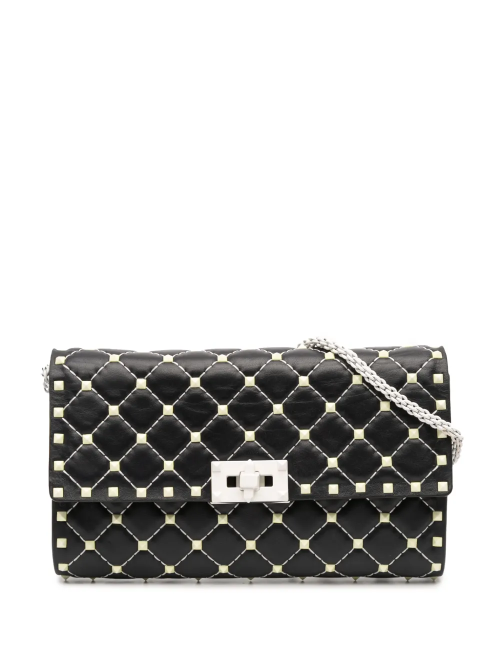 Valentino Garavani Pre-Owned 2000-2017 Quilted Lambskin Free Rockstud Spike Wallet On Chain crossbody bag - Nero