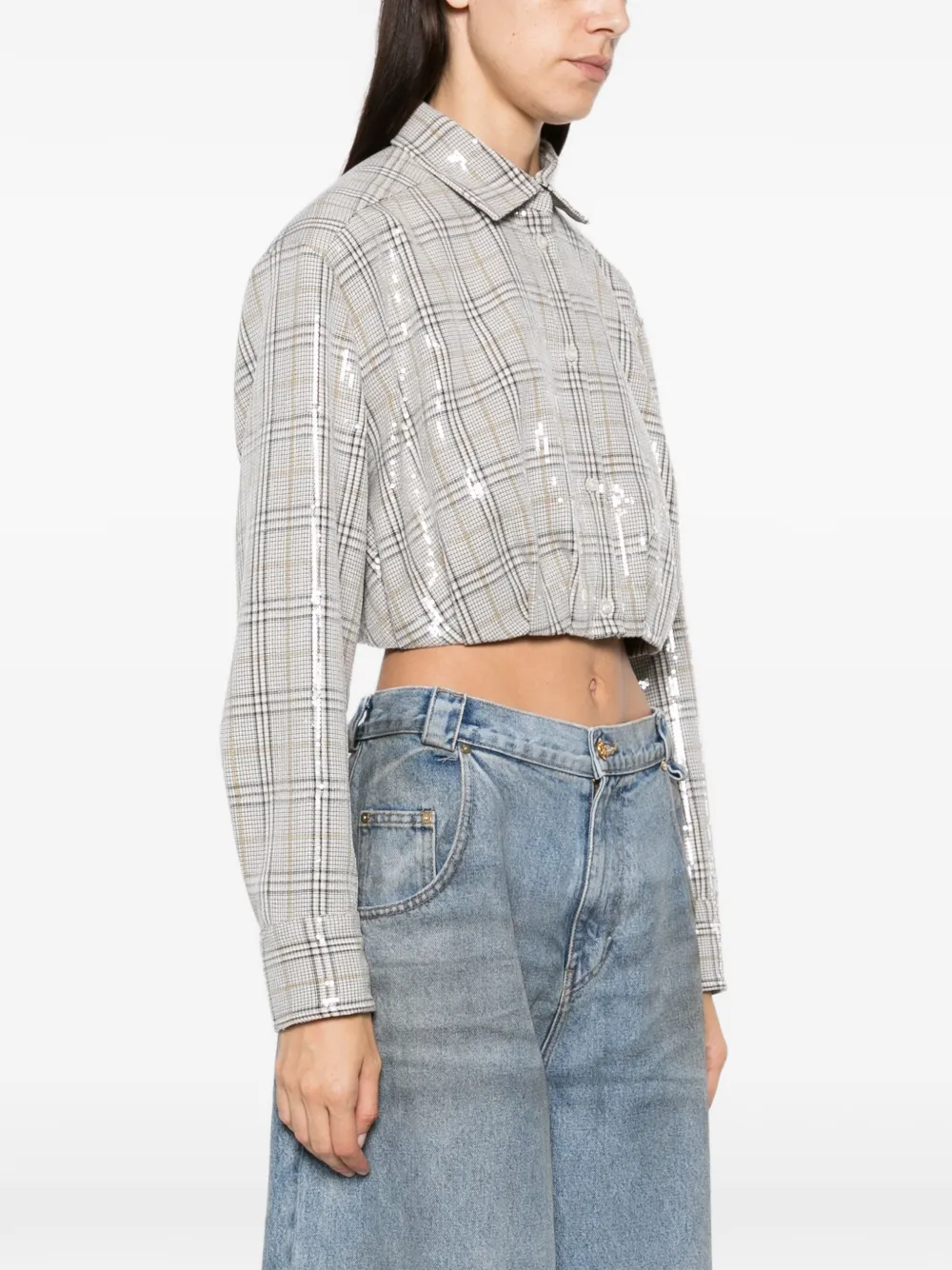 Manuel Ritz sequin-embellished checked shirt Blauw