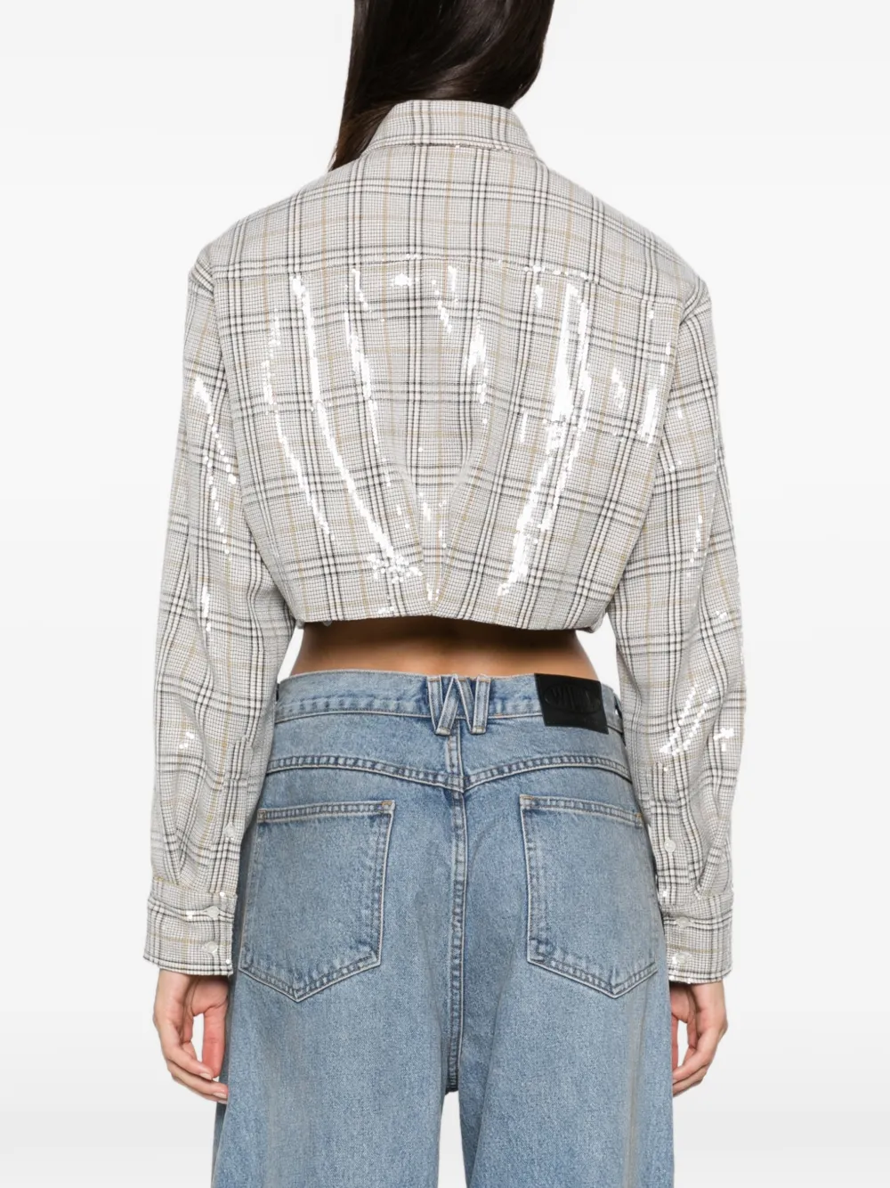 Manuel Ritz sequin-embellished checked shirt Blauw