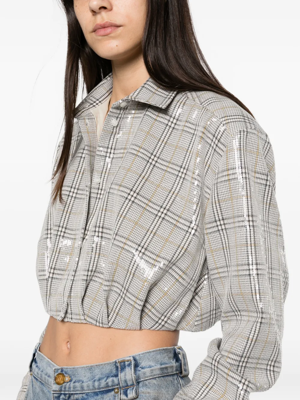 Manuel Ritz sequin-embellished checked shirt Blauw