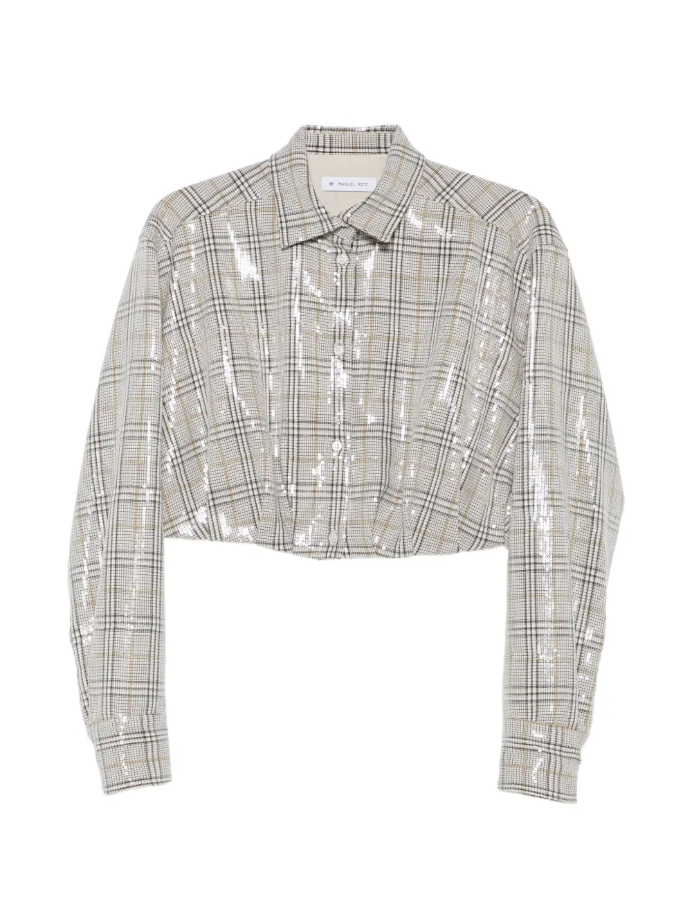 Manuel Ritz Sequin-embellished Checked Shirt In Gray