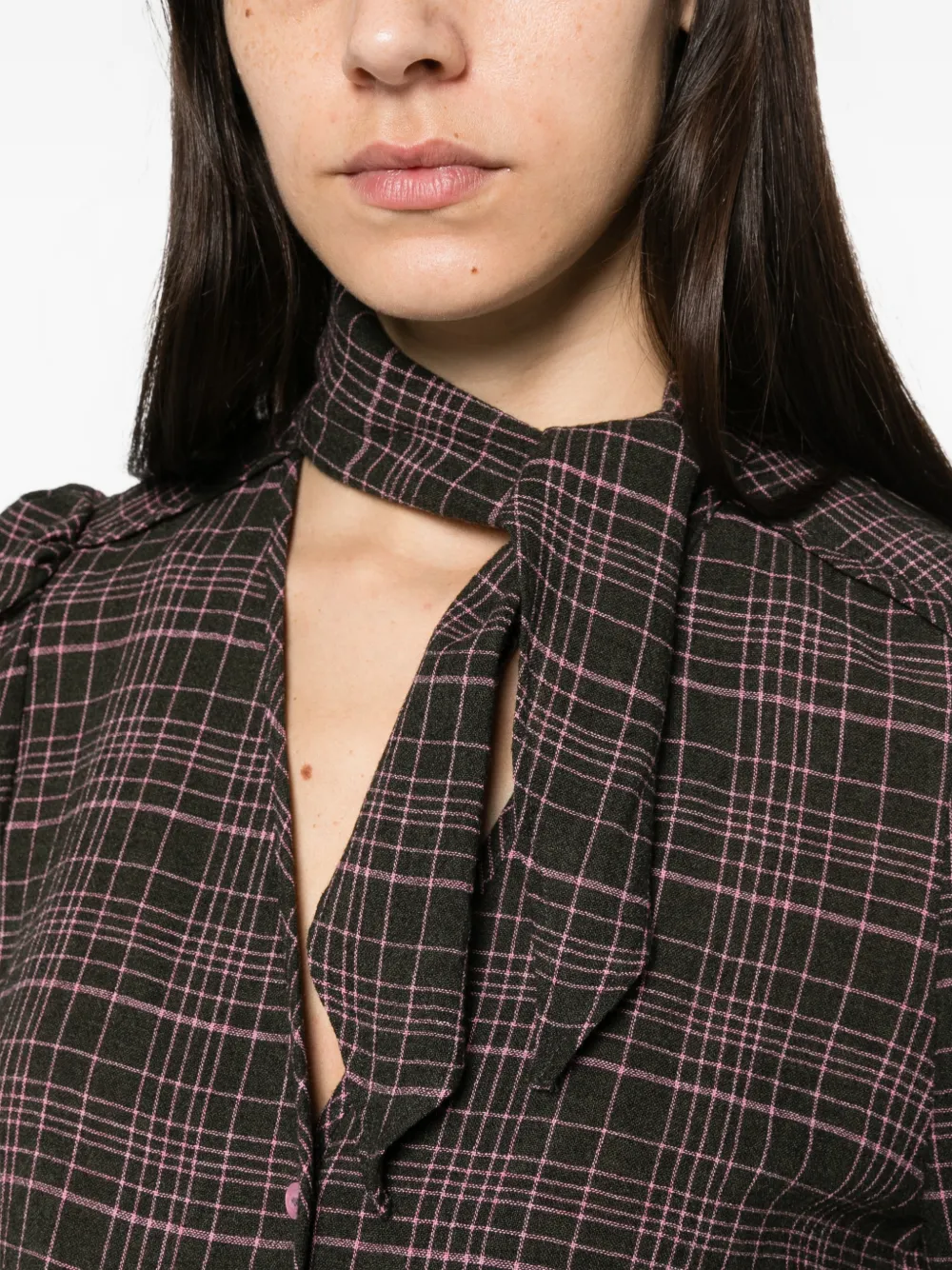 Manuel Ritz check-pattern pussy-bow shirt Bruin