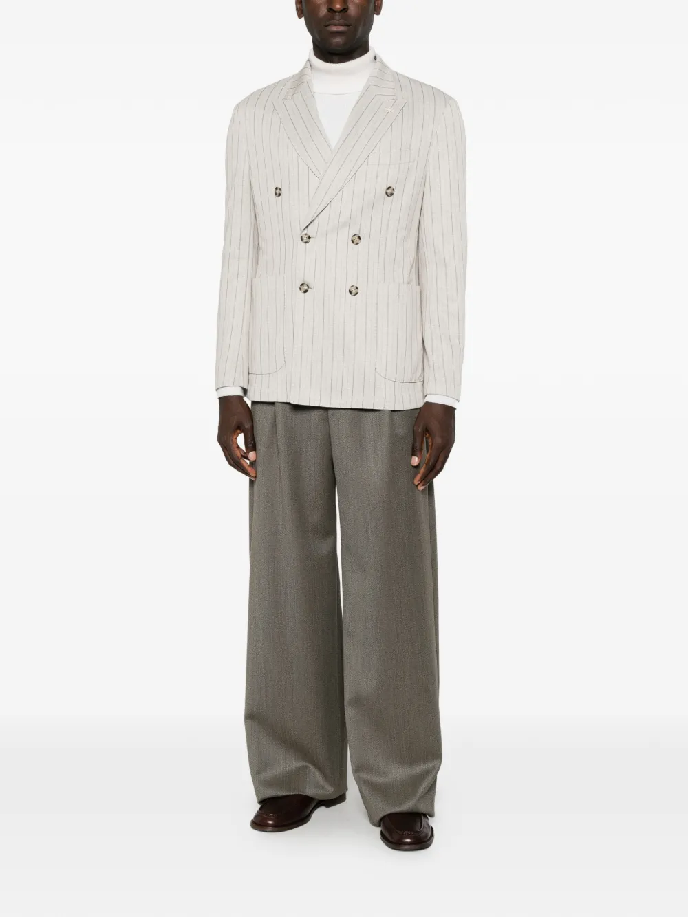 Manuel Ritz Blazer met dubbele rij knopen en regimentsstrepen Beige