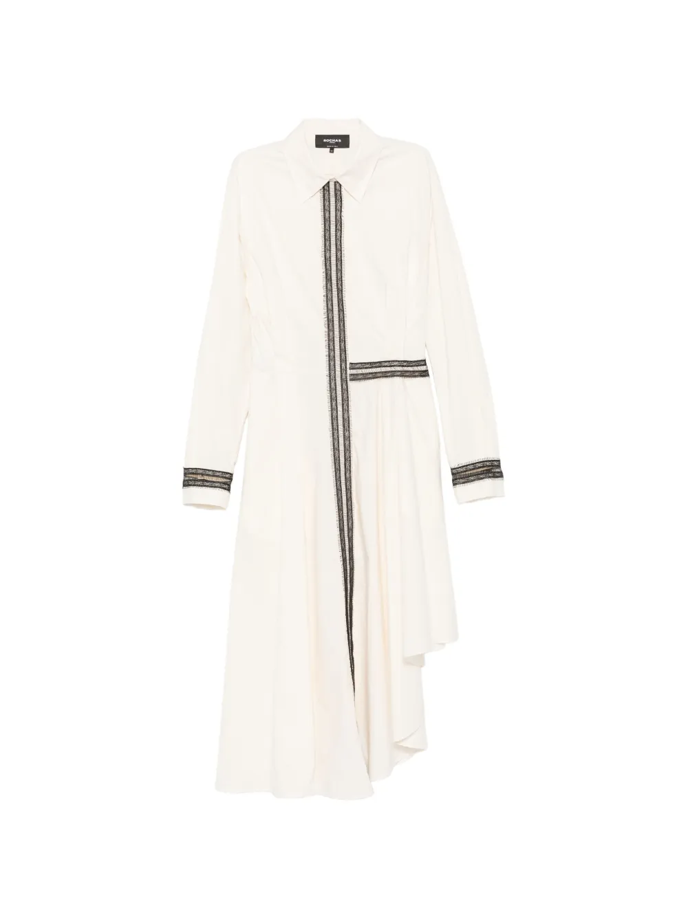Rochas lace-trim asymmetric shirt midi dress - Toni neutri