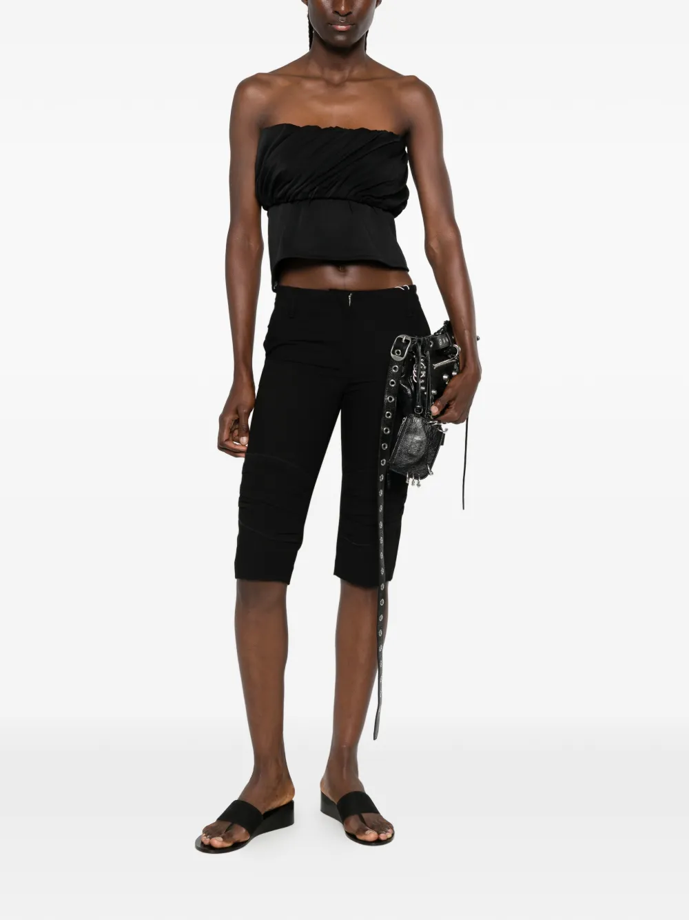  Open Yy Bermudas Capri Fruncidas - Negro 