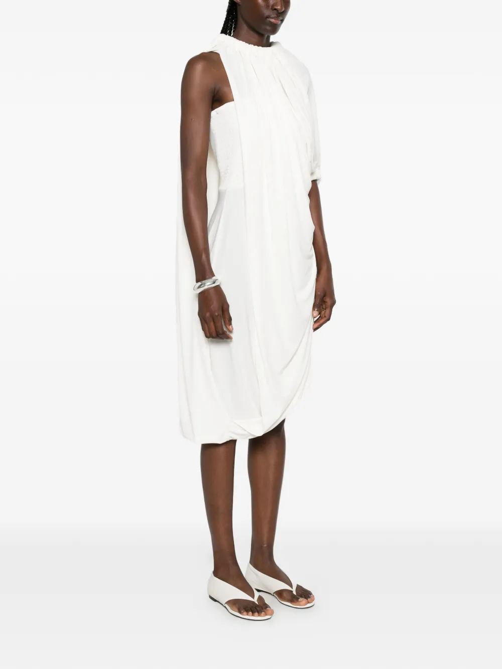 Coperni Gedrapeerde gesmockte midi-jurk Beige