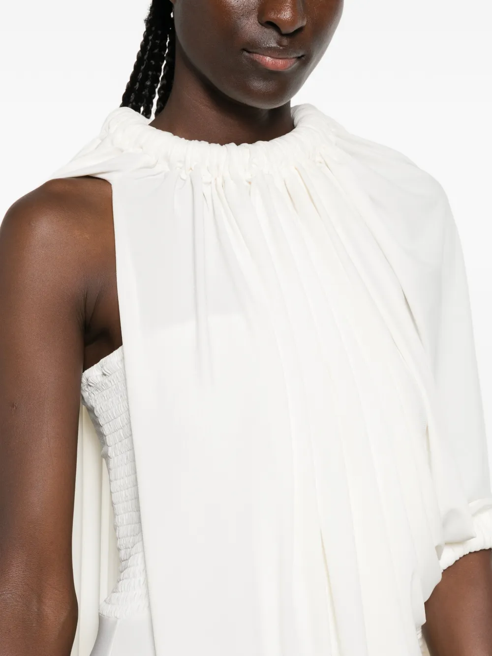 Coperni Gedrapeerde gesmockte midi-jurk Beige