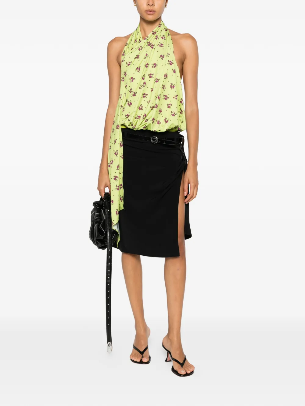 Coperni Belted Ruched Midi Skirt in Black, view 2