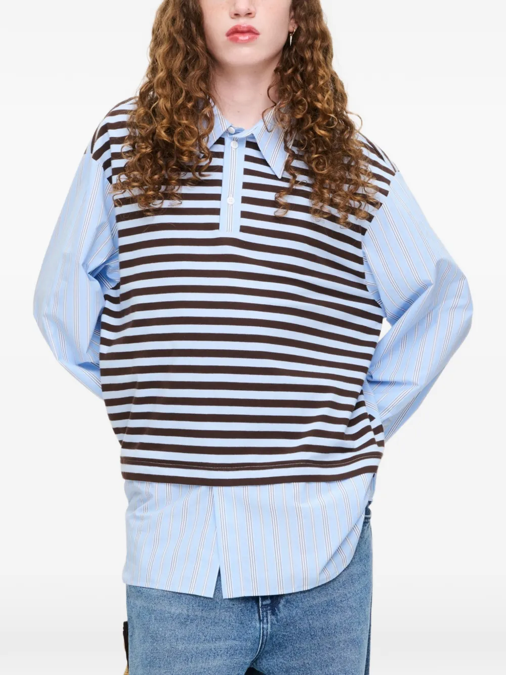 Charles Jeffrey Lover Merge gestreept katoenen poloshirt Blauw