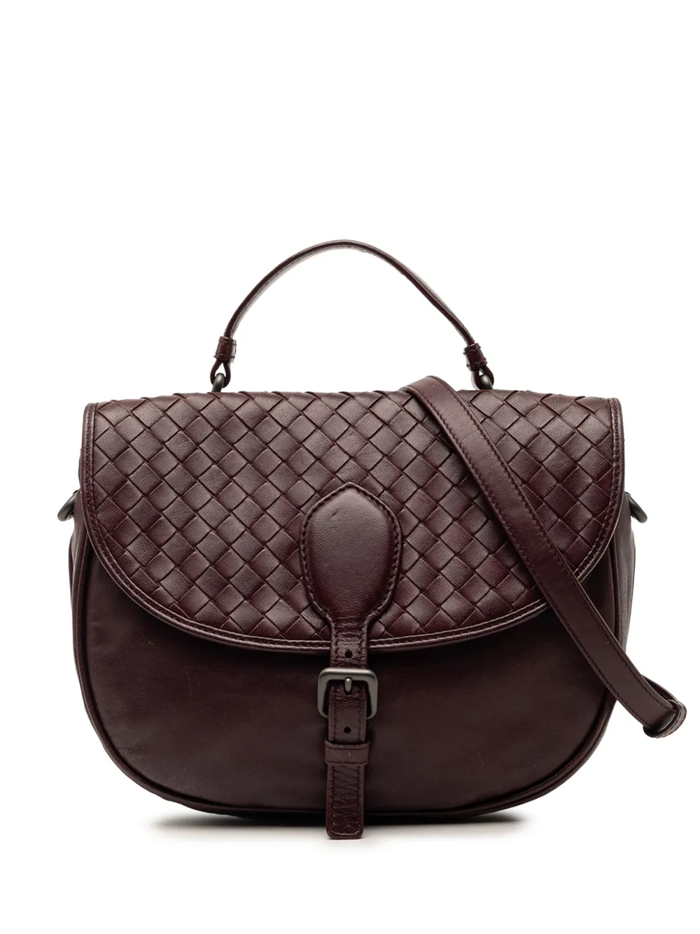 Bottega Veneta Pre-Owned 2012-2026 Intrecciato Trimmed Leather Double Sided Flap satchel - Rosso