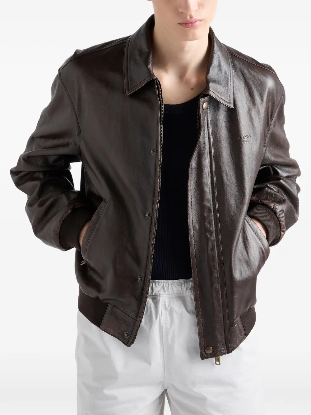 Prada Bomberjack van nappa leer Bruin