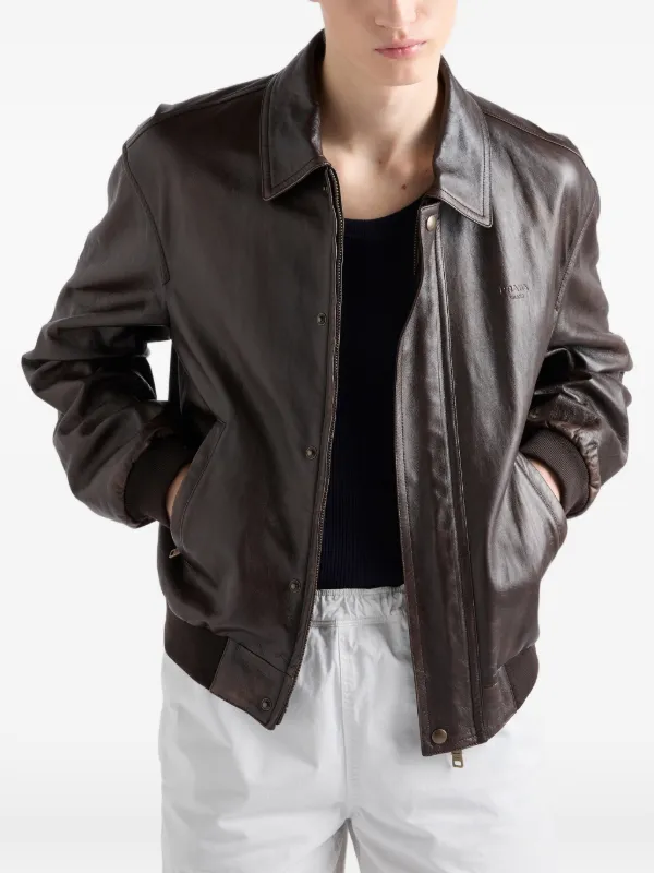 Prada Nappa Leather Bomber Jacket | Brown | FARFETCH