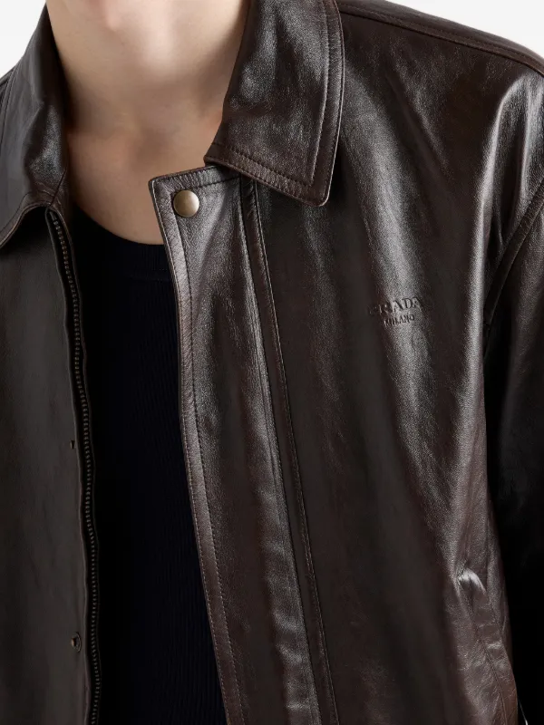 Prada Nappa Leather Bomber Jacket | Brown | FARFETCH