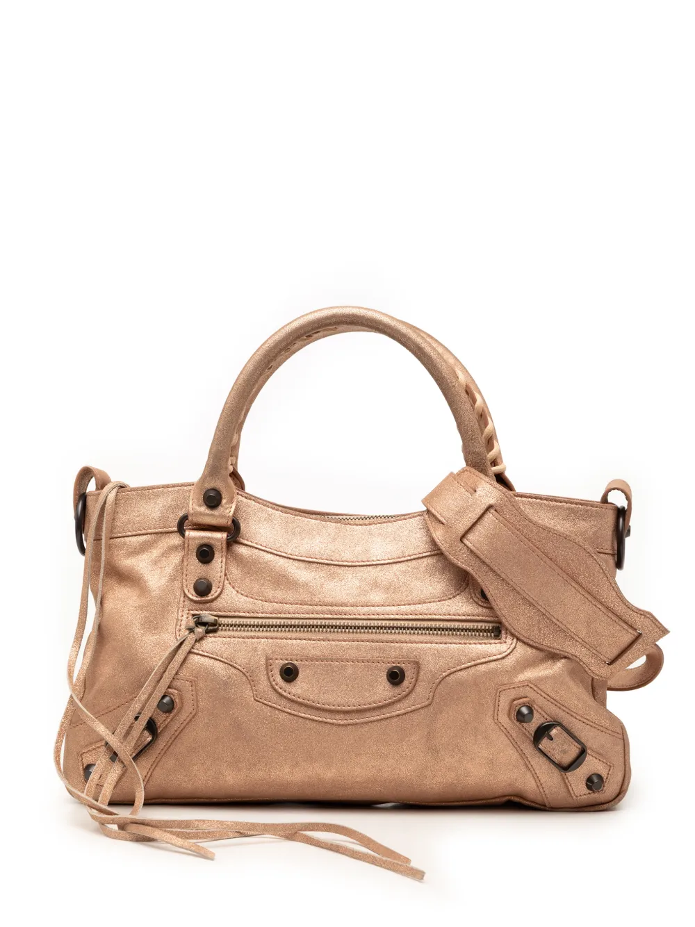 Balenciaga Pre-Owned 2001-2010 Metallic Craquele Suede Motocross Classic First satchel - Rosa