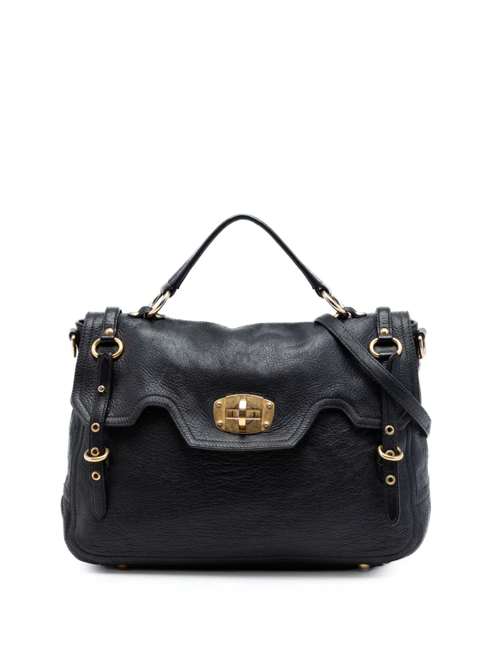 Miu Miu Pre-Owned 2010-2026 Cervo Deerskin Buckles East West satchel - Schwarz