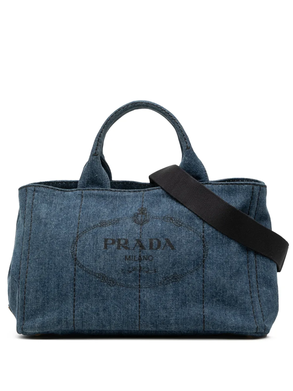 Prada Pre-Owned 2013-2026 Large Denim Canapa Logo satchel - Blu