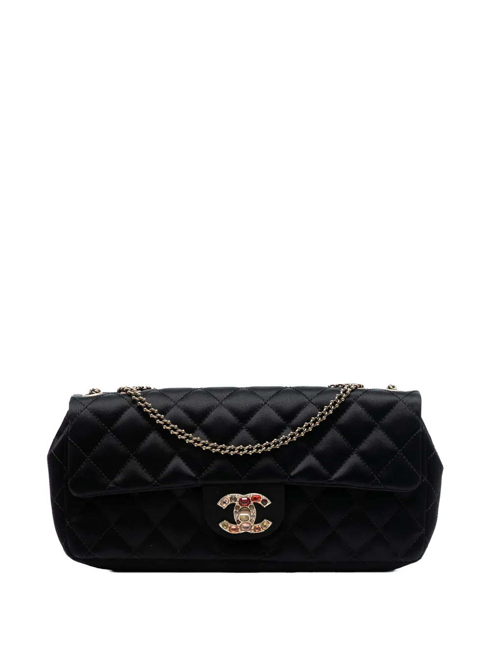 CHANEL Pre-Owned 2009-2010 Quilted Satin Precious Jewel East West Flap shoulder bag - Nero
